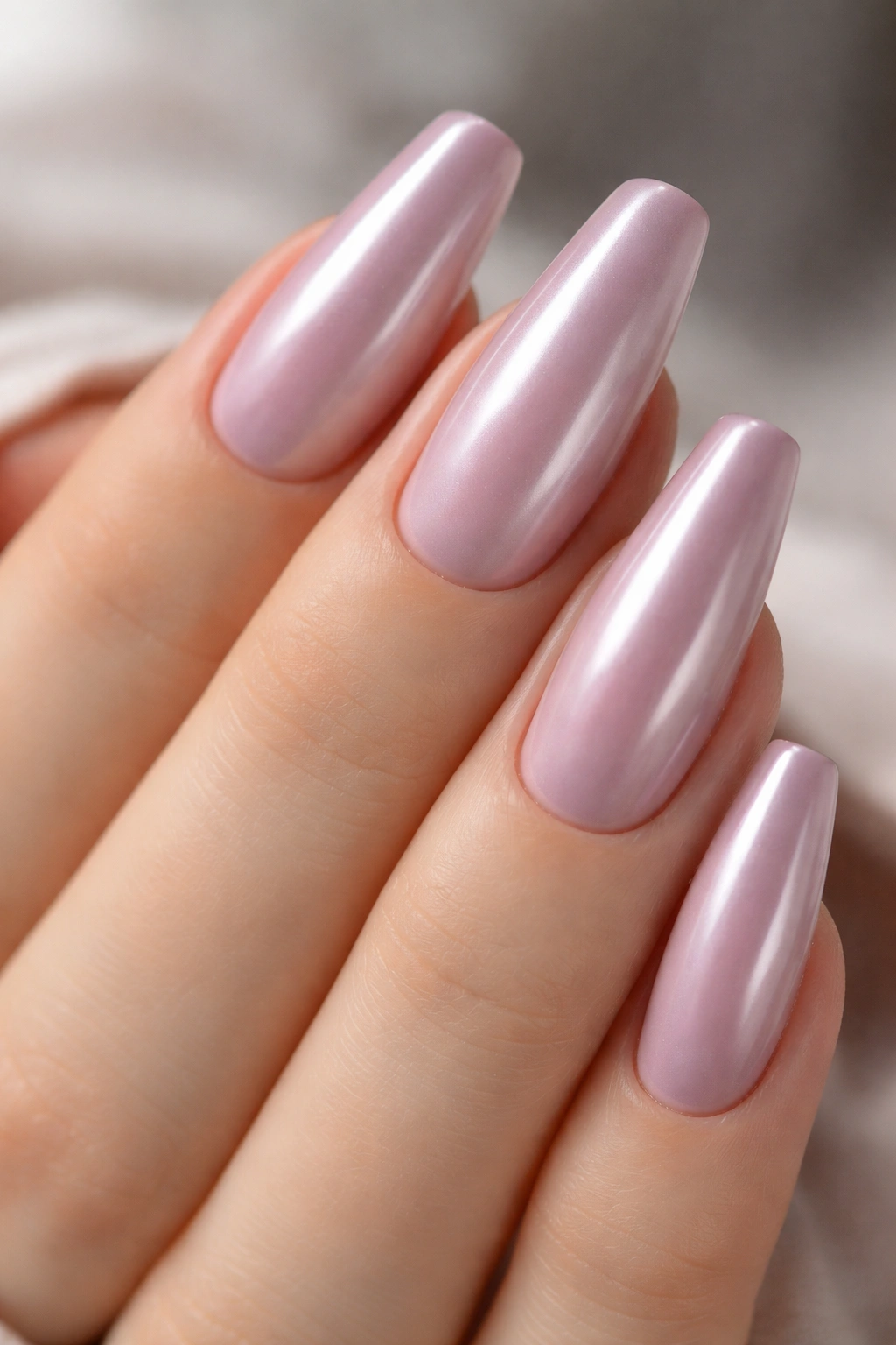 Muted mauve nails with pearl chrome glaze