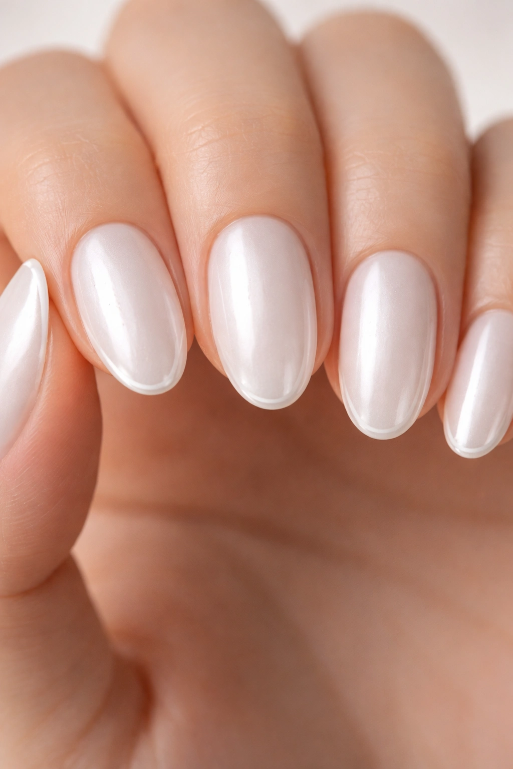 Pearl white nails with tiny glossy border