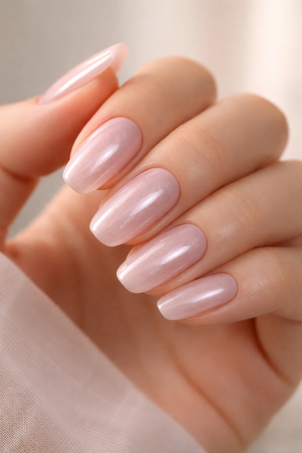Pearly pink nails with pearl shimmer