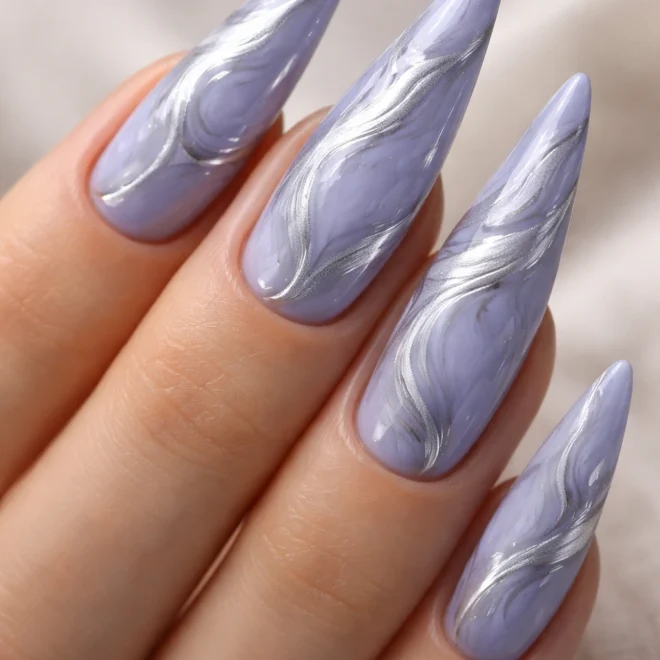 16 Blue and Silver Stiletto Nail Ideas