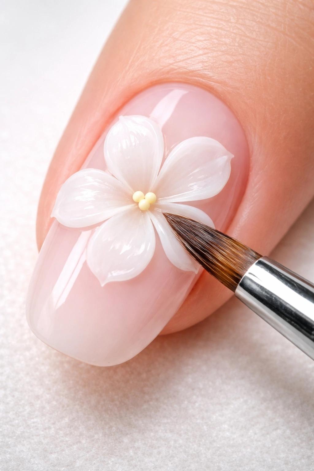 Nail with five elongated petals forming a 3D flower
