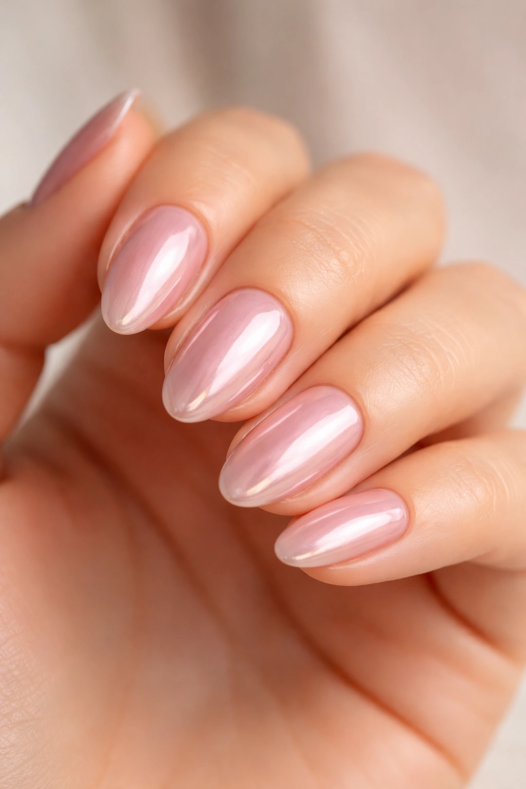 Close-up of glazed donut pink chrome nails