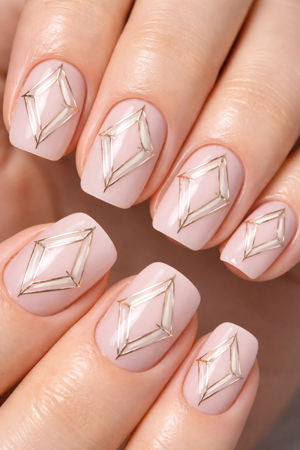 Ballet pink nails with diamond foil accents