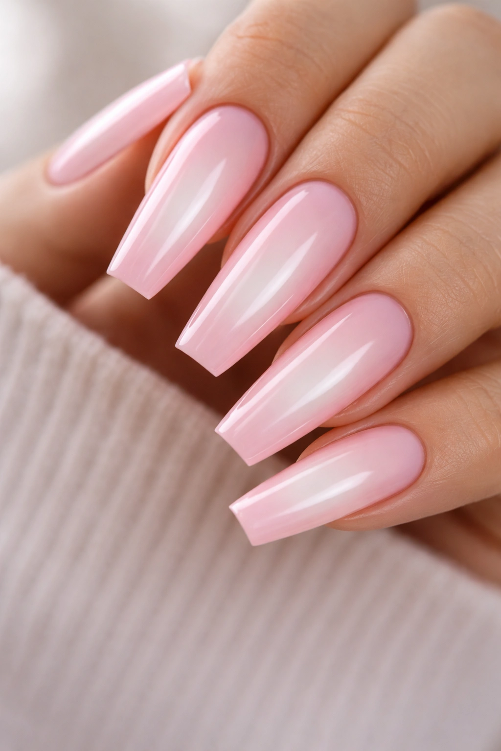 Coffin nails with pink edges and white center halo