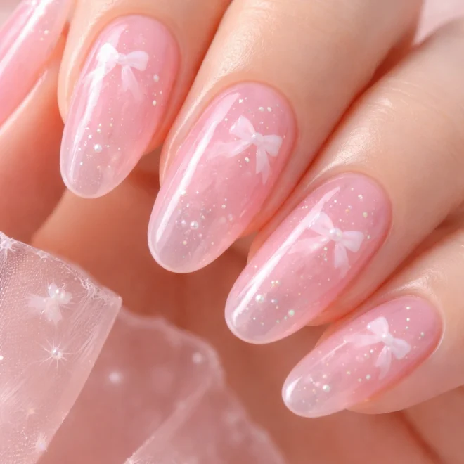 12 Coquette Nail Ideas With Bows and Pink