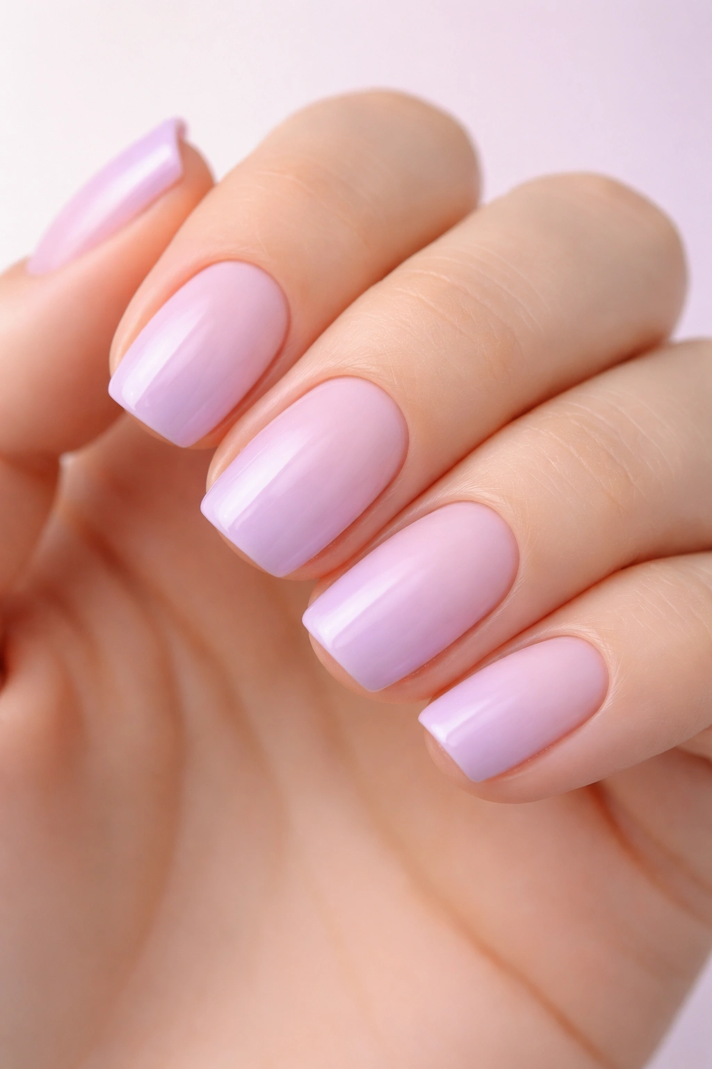Close-up of pastel gradient nails pale pink to lavender