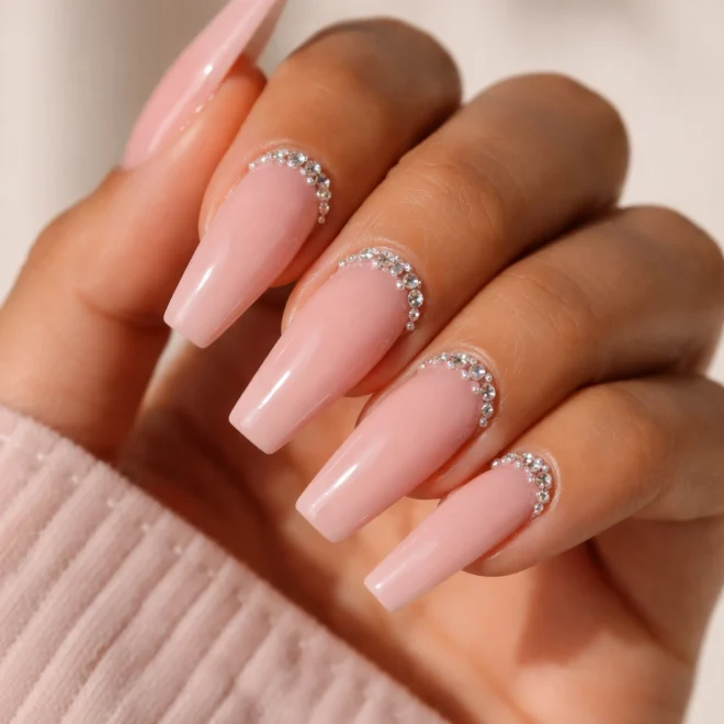 15 Pink Rhinestone Ballerina Nails With Bling