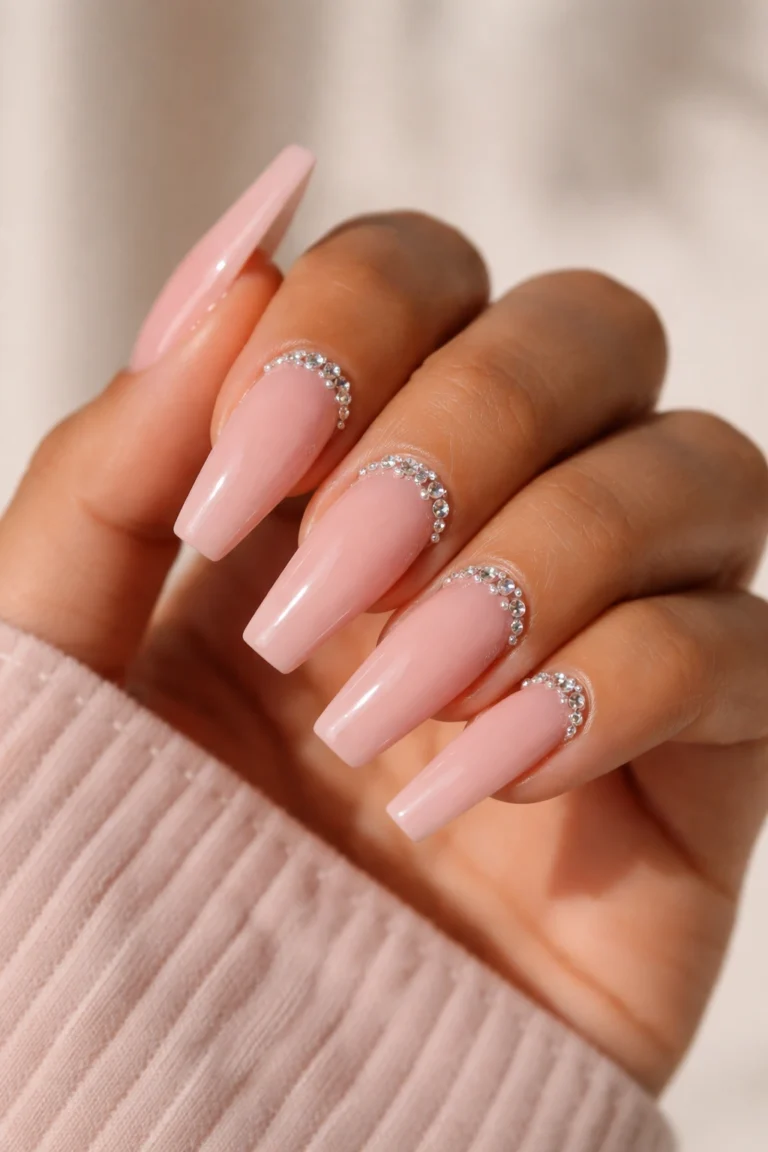 15 Pink Rhinestone Ballerina Nails With Bling