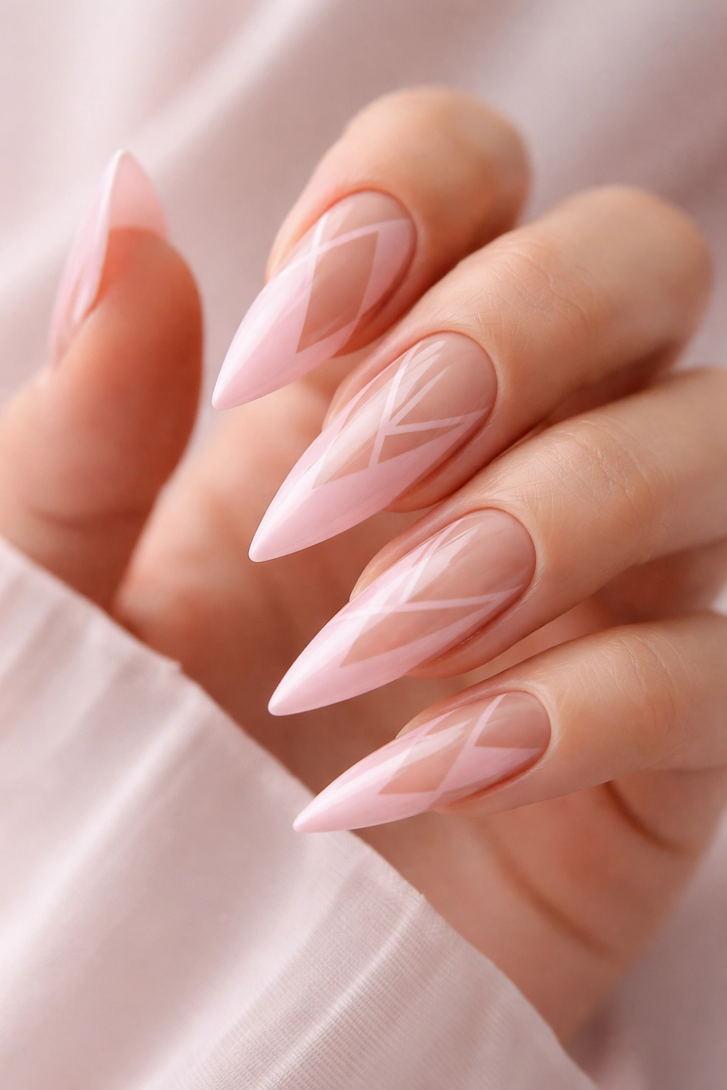Pink nails with negative space geometric design