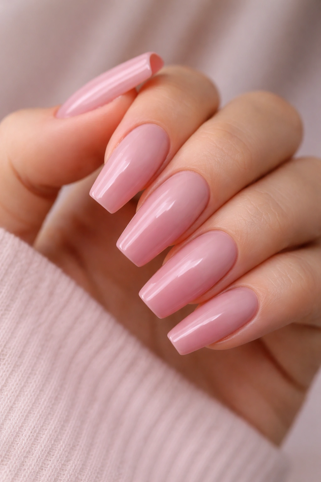 Soft pink ombre coffin nails gradient on all ten nails