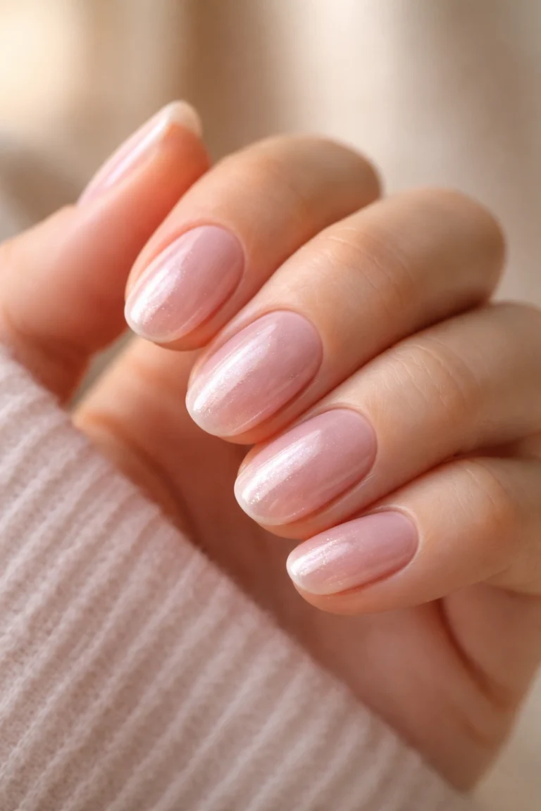 15 Pearl Short Oval Nails with a Soft Shine
