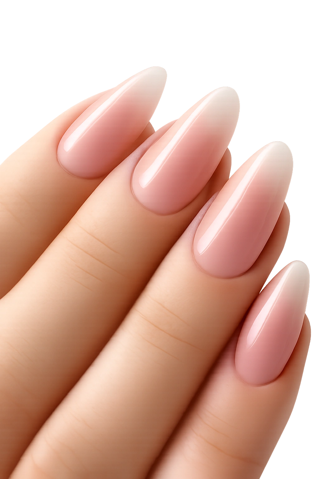 Almond nails with pink to transparent gradient