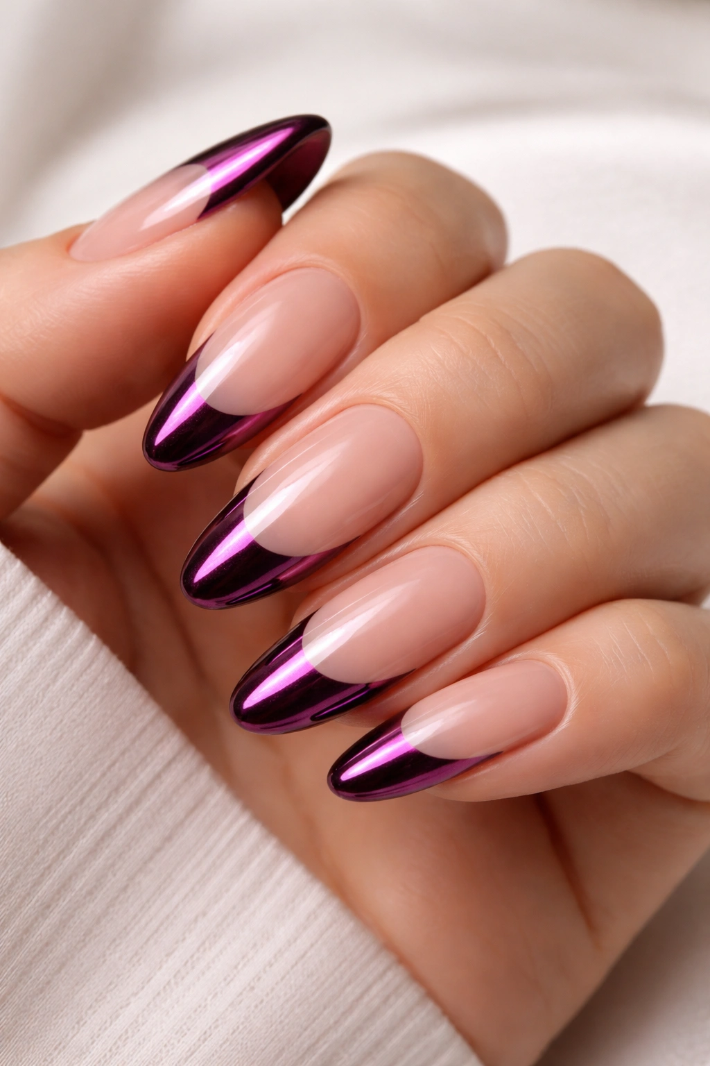 Plum Chrome French Tips nails on nude base