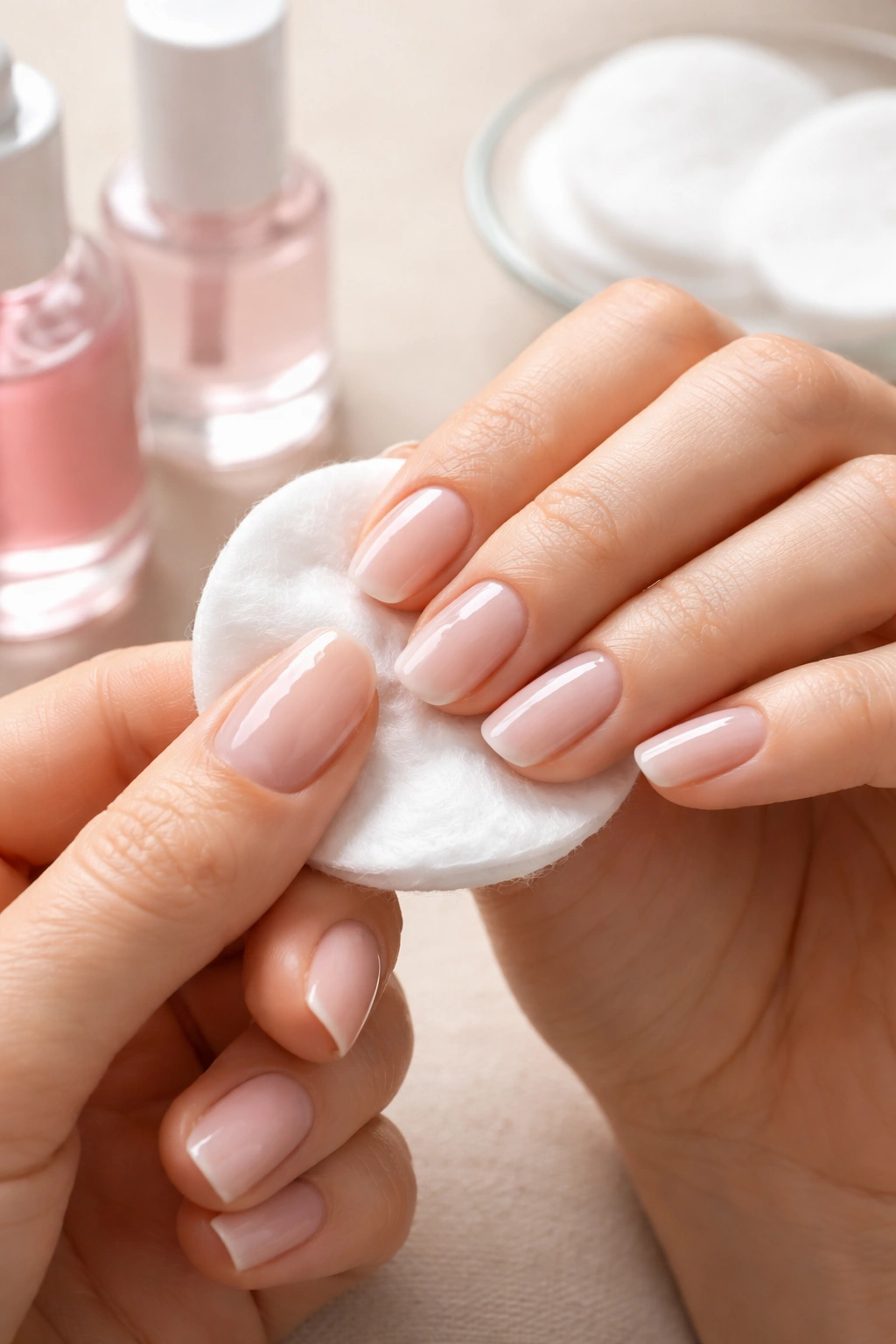 Nails with polish and a cotton pad for careful removal