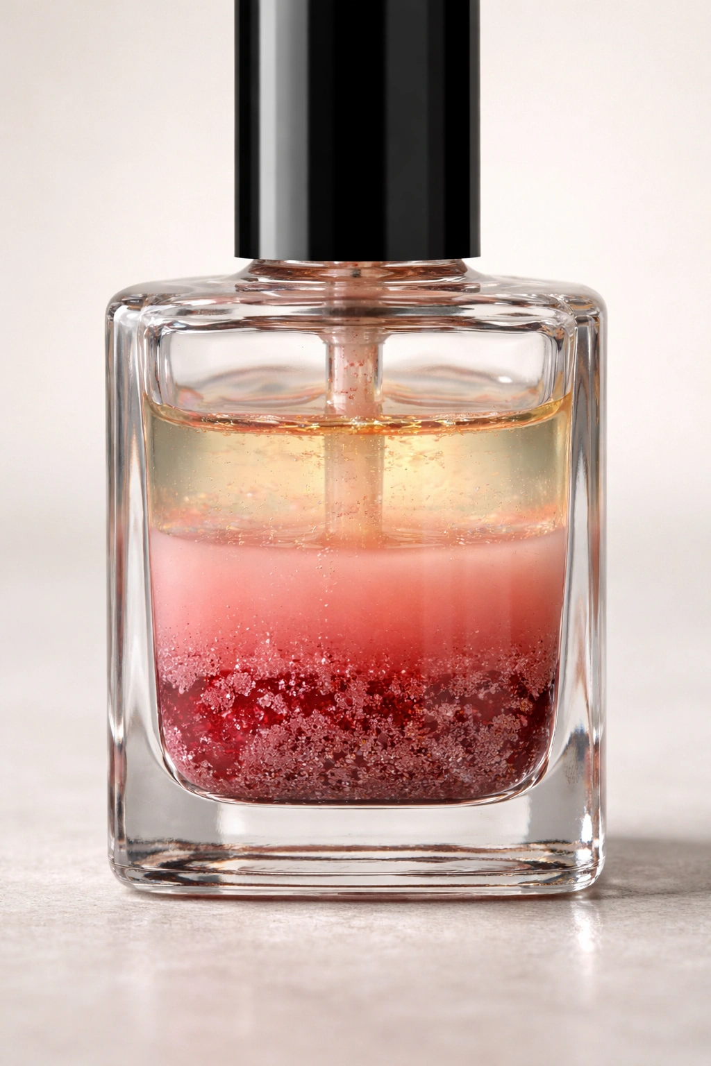 Nail polish bottle showing pigment separation indicating degradation
