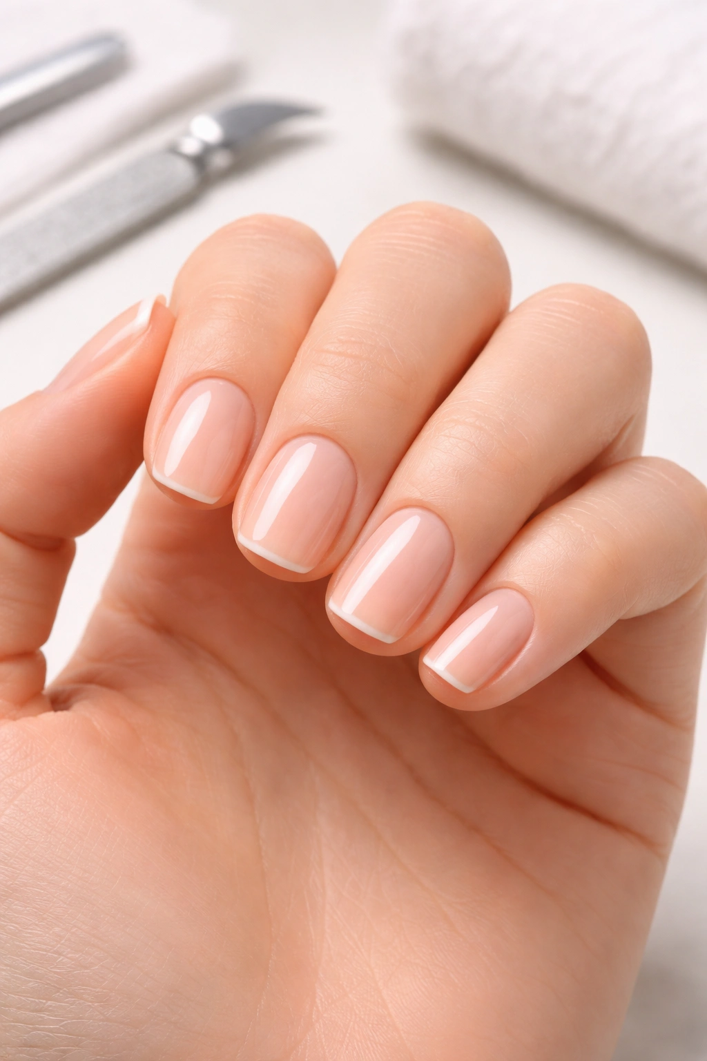 Close-up of perfectly prepped nails with clean cuticles and oil-free nail beds