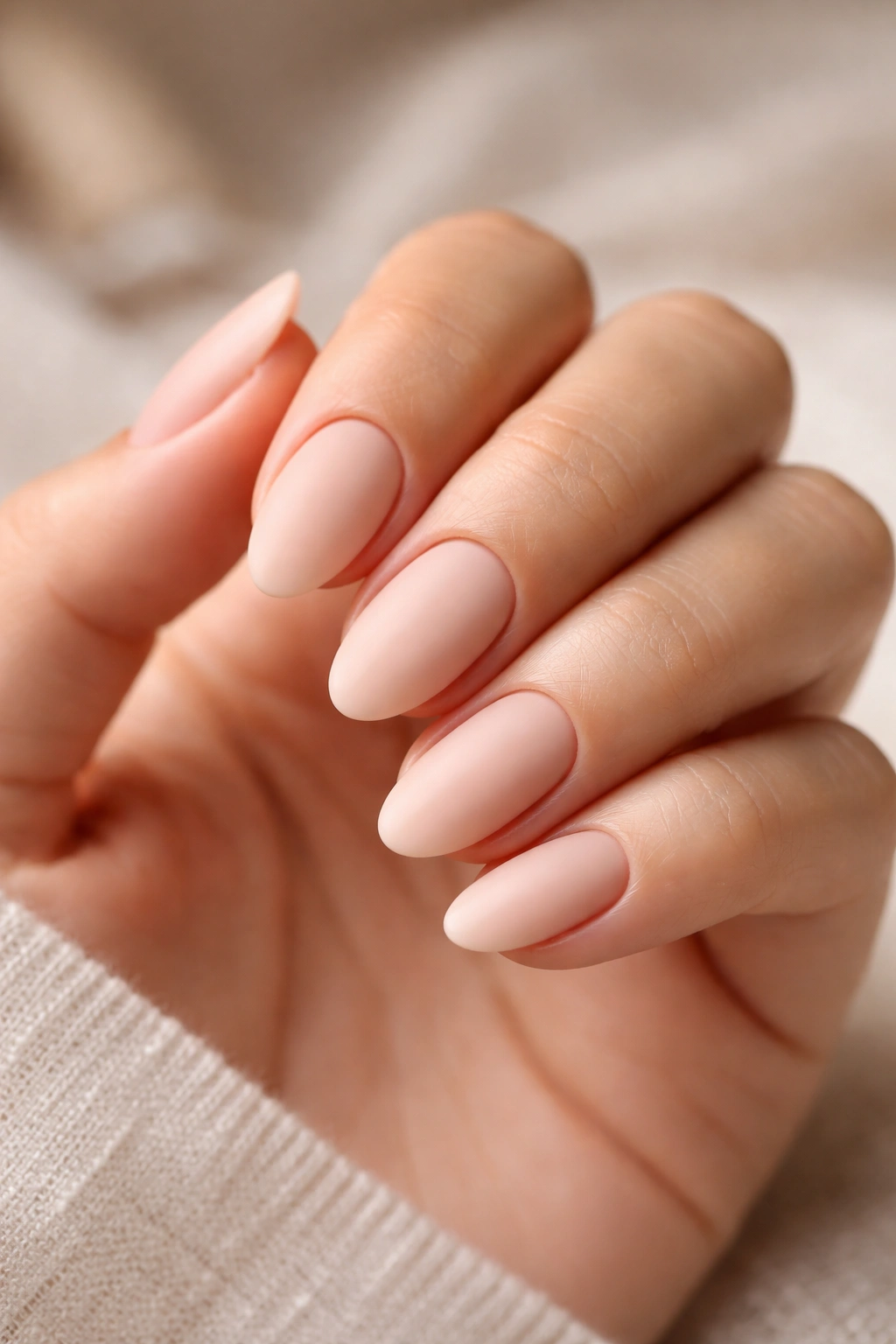 Prepped short matte almond nails with clean cuticles