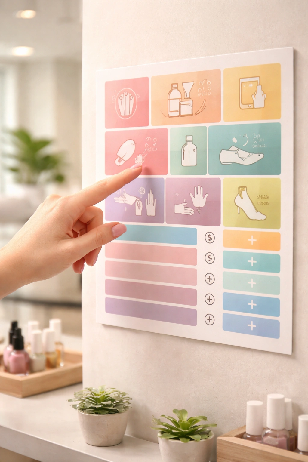 Abstract price-chart with color blocks and icons, no numbers or text