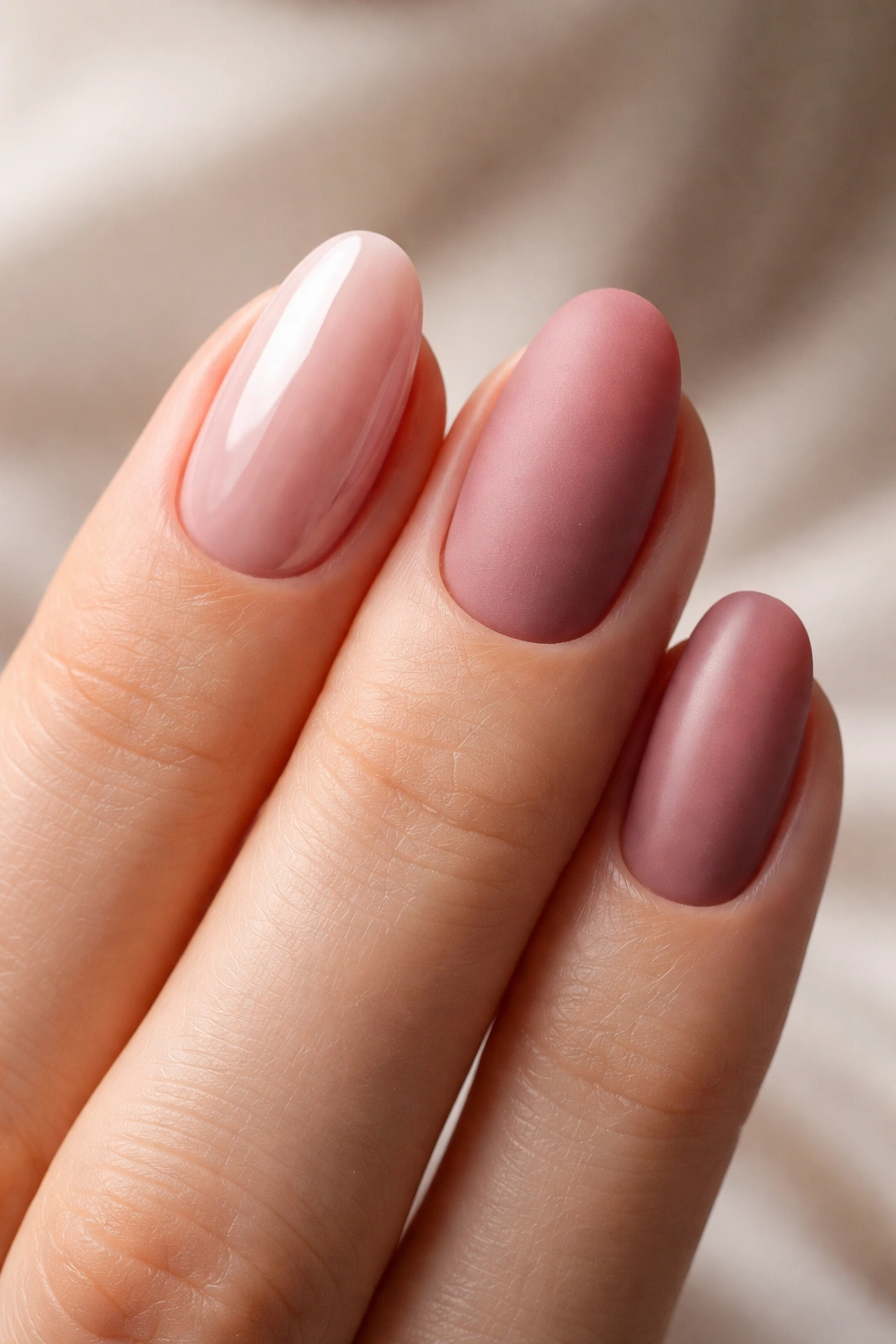 Hand showing glossy and matte nails to illustrate nail finish psychology