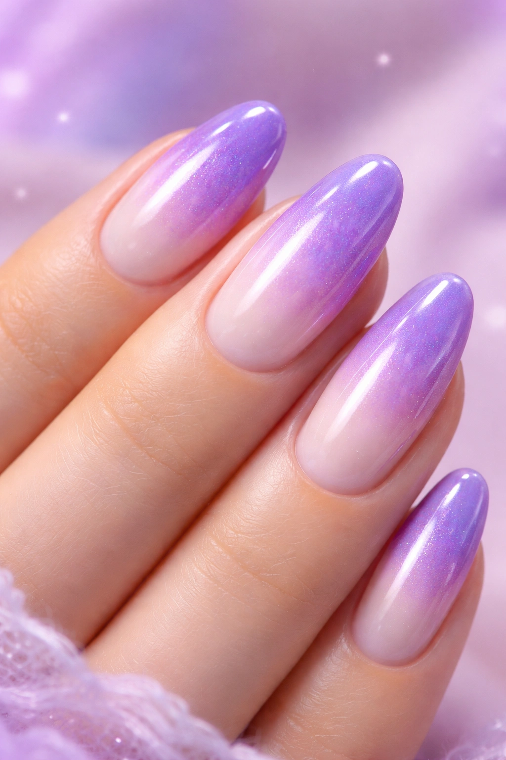 Purple haze aura nails with lavender gradient over neutral base