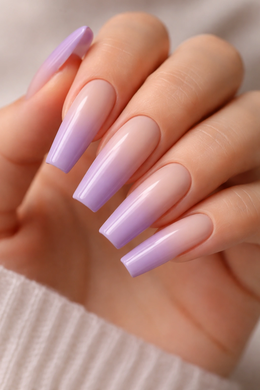 Purple nude ombré coffin nails gradient from nude to purple