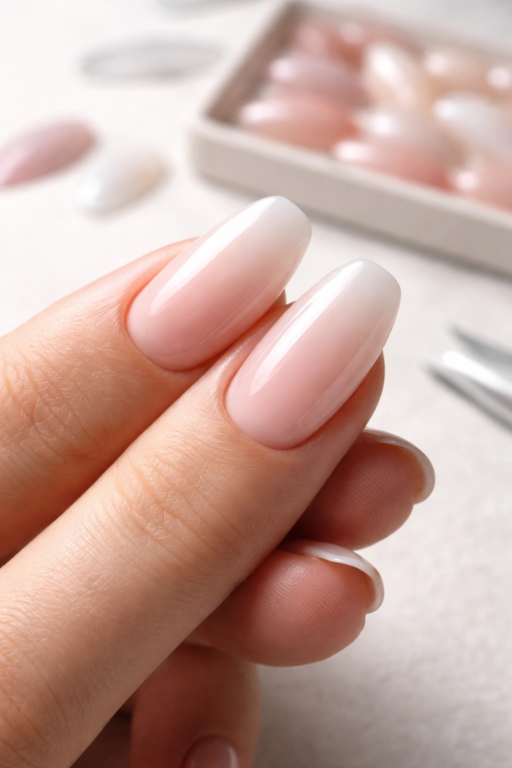 Close-up of thick durable press-on nails highlighting quality materials