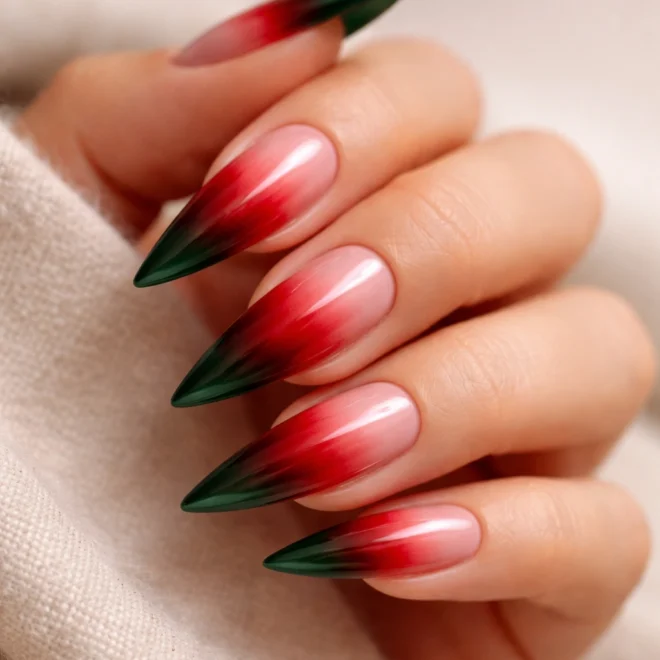 14 Red and Green Stiletto Nail Ideas