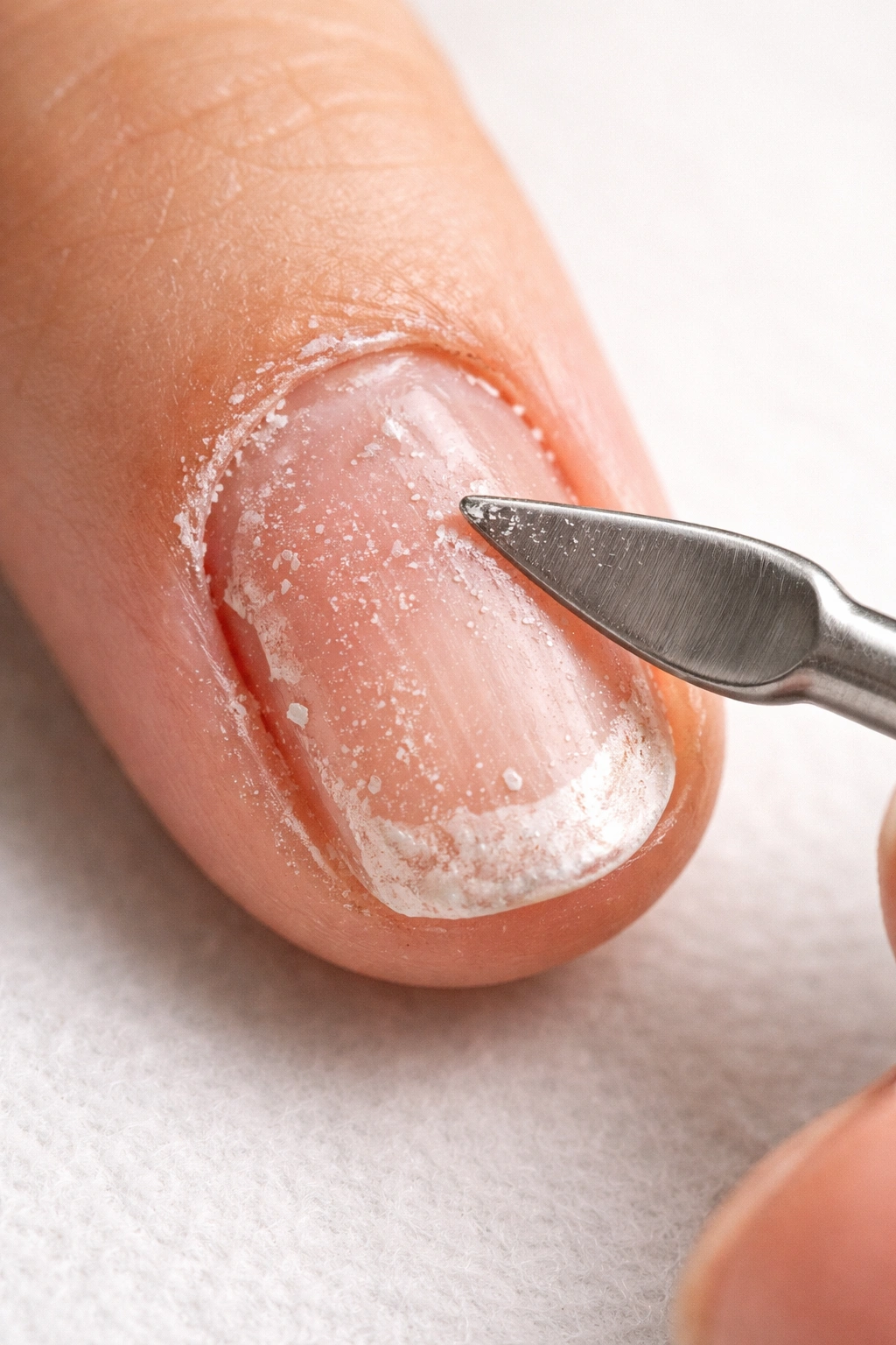 Improper technique with a metal tool causing damage during gel removal