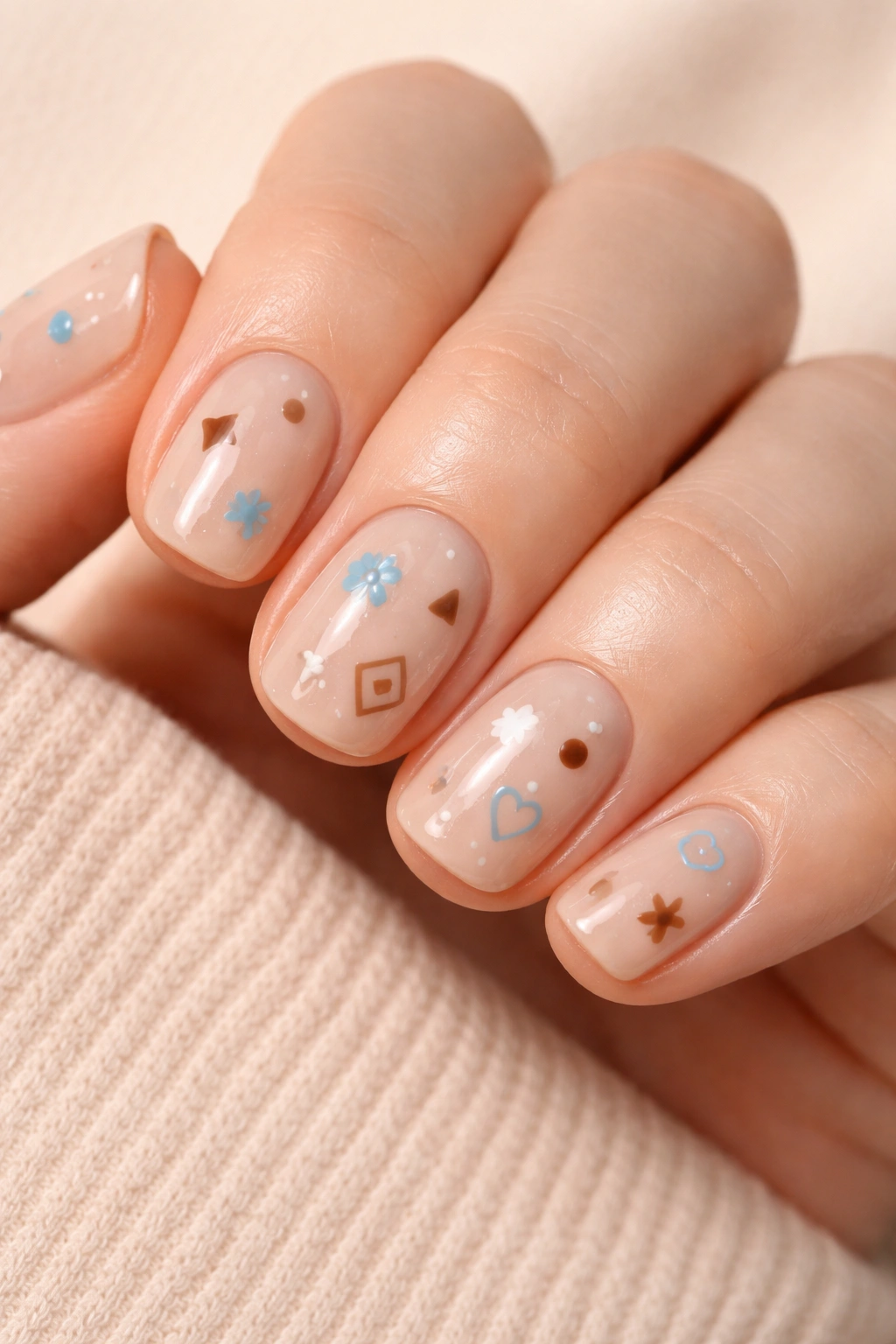 Nails with playful retro art mix featuring stars and dots