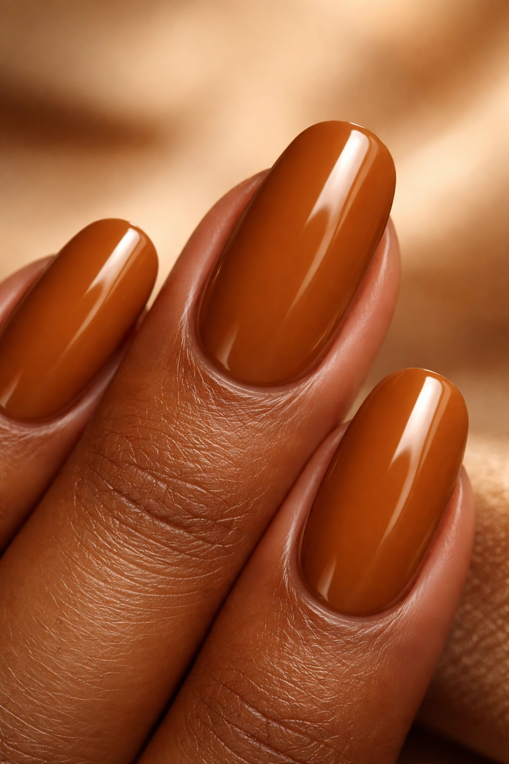 Rich caramel fingernail close-up
