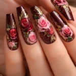 15 Flower Coffin Nail Designs for Long Nails