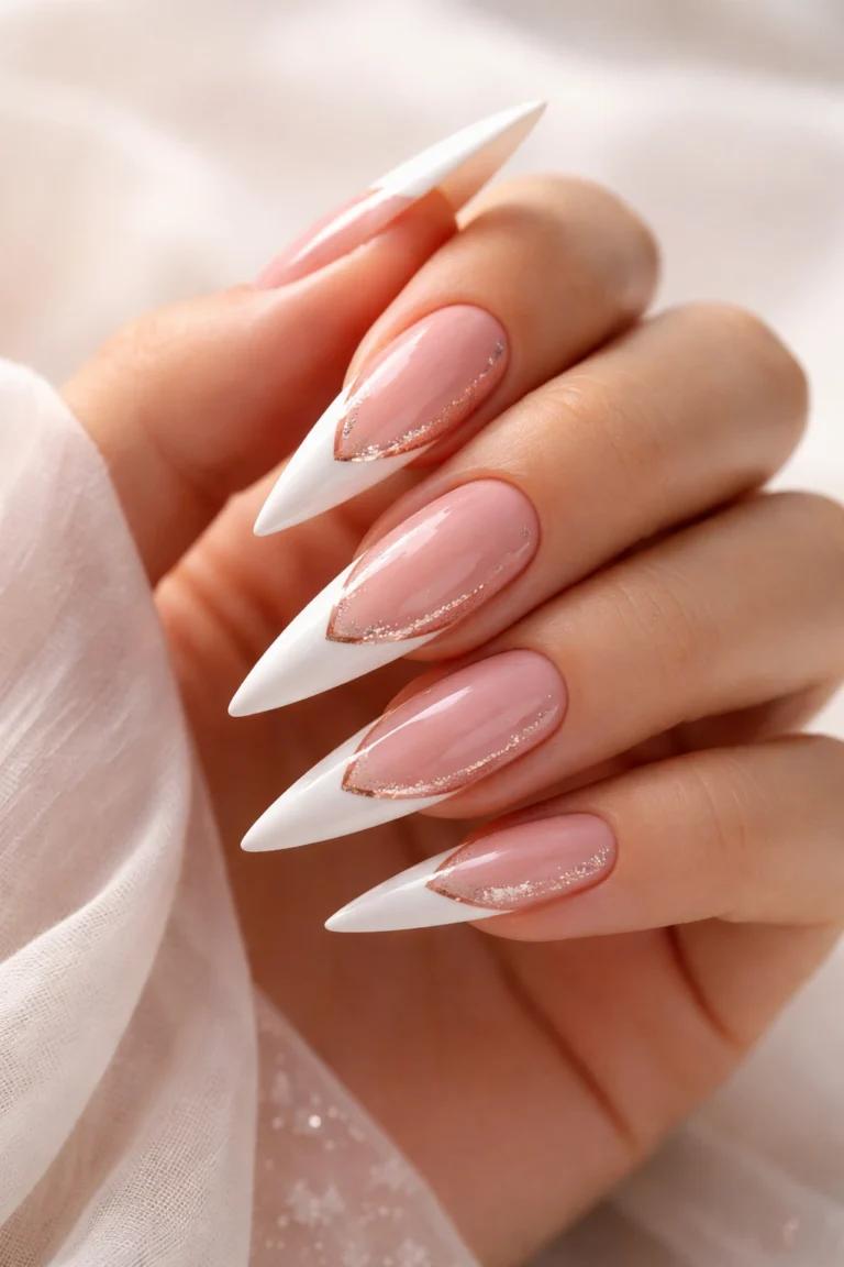 20 Pink and White French Tip Stiletto Nails