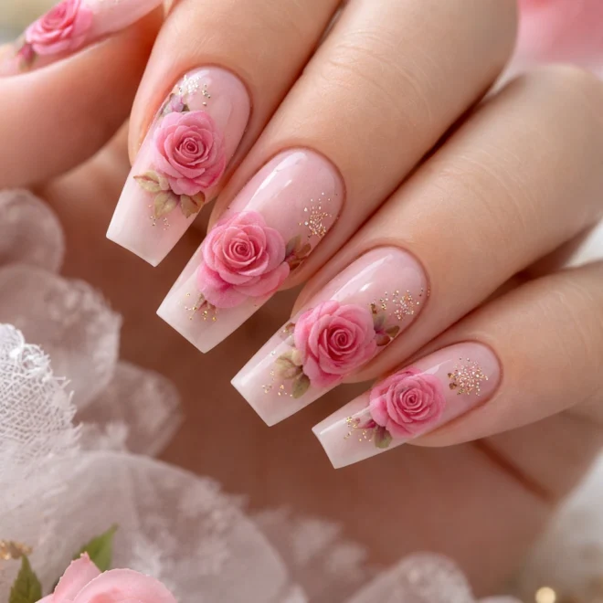 10 Flower Coffin Nails for Medium Nails
