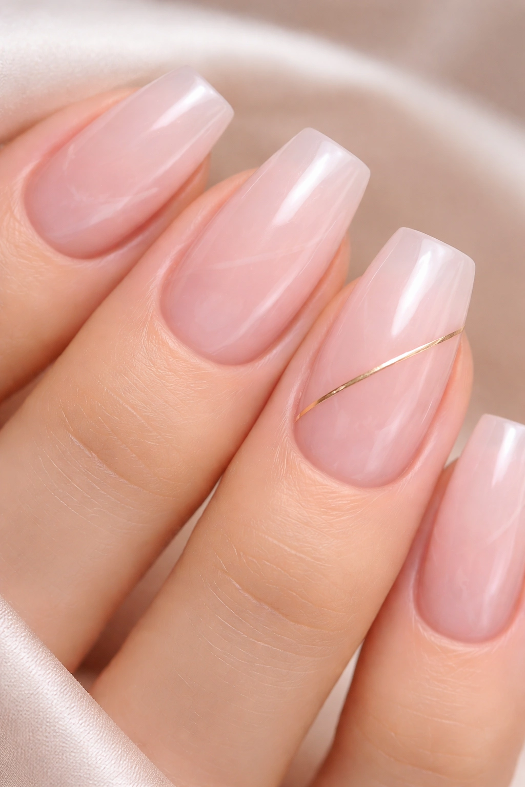 Rose quartz minimalist nails on soft square shape