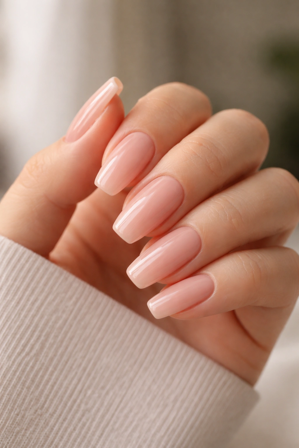 Rosy nude nails mimicking a healthy nail bed