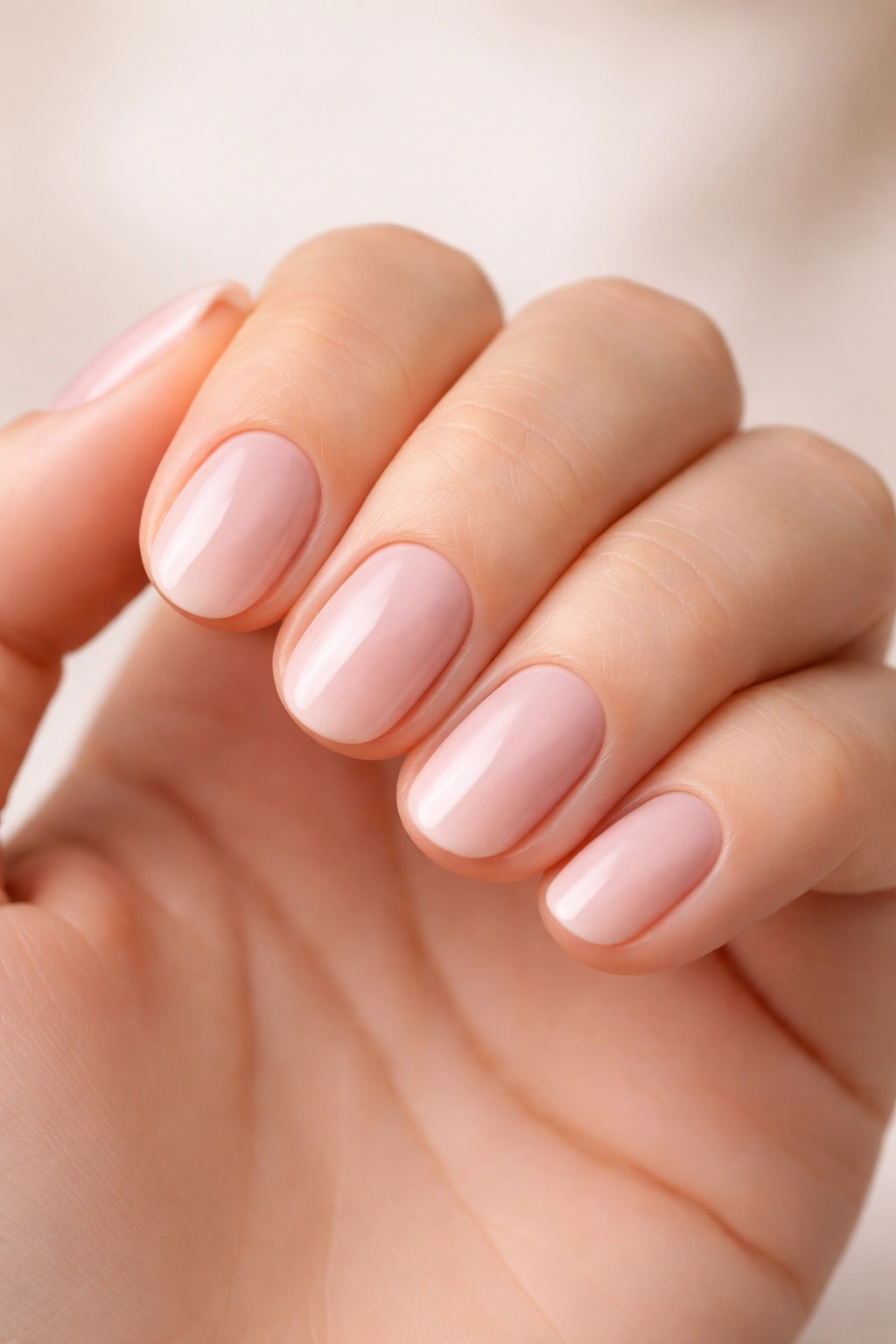 Close-up of fingertips with rounded nails following the natural curve