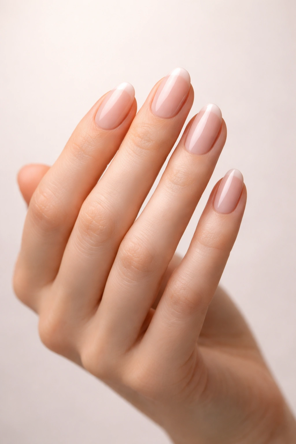 Close-up of round-edged fingernails flattering hand shape