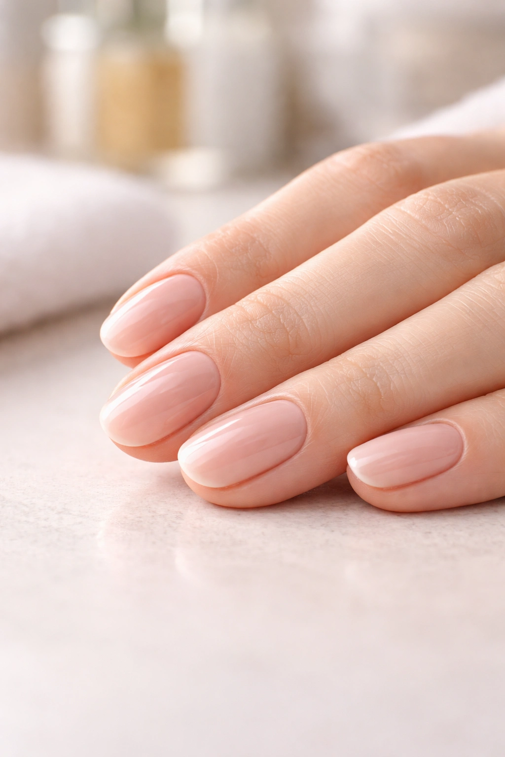 Close-up of round fingernails with smooth curved edges