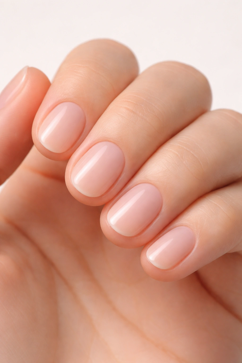 Close-up of a hand with short rounded nails following natural curve