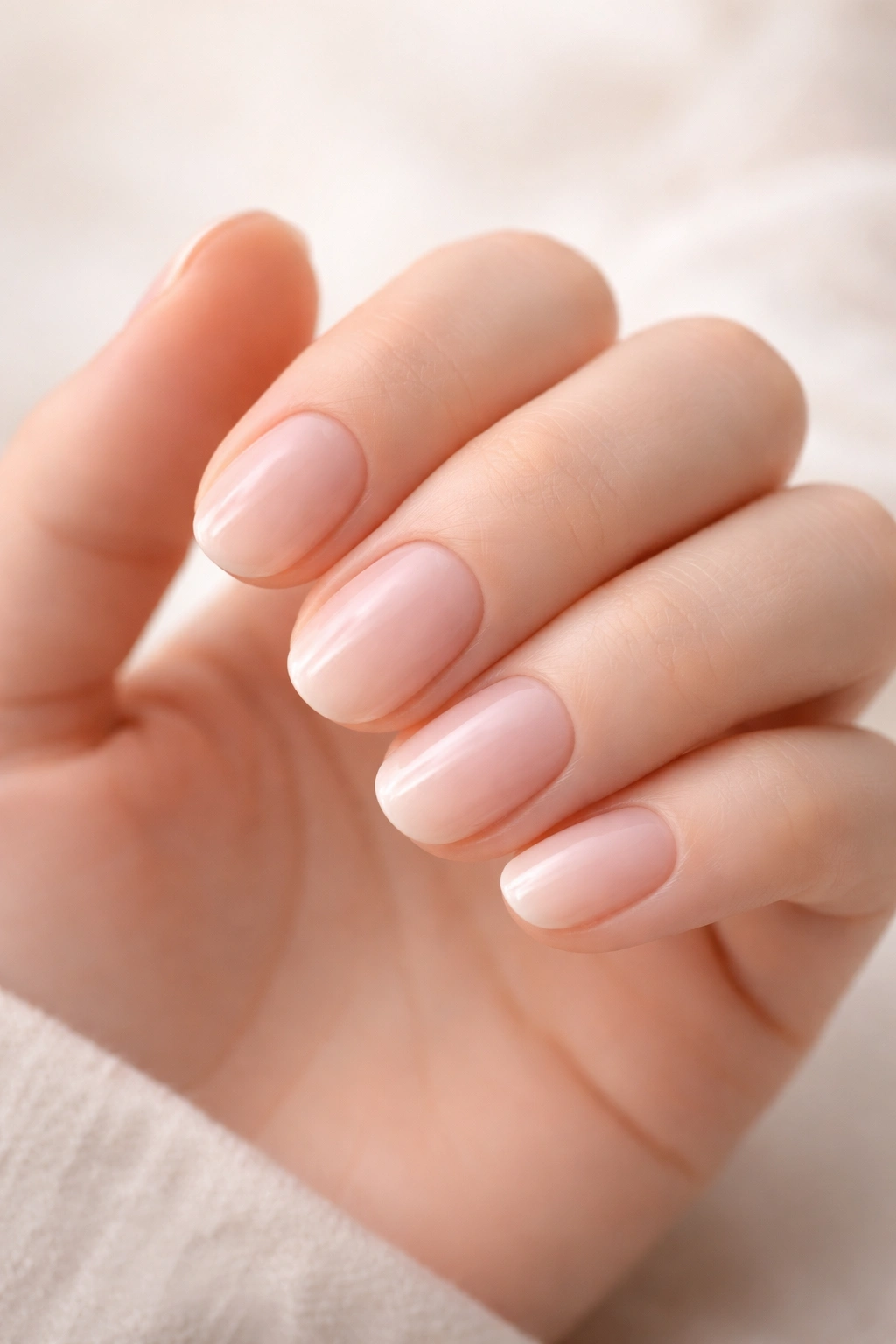 Close-up of a hand with round short nails