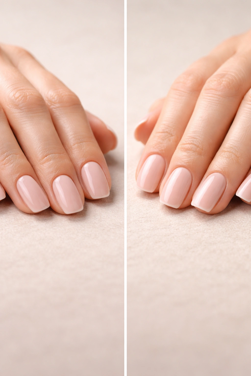 Close-up comparison of round nails and square nails showing curved vs angular edges