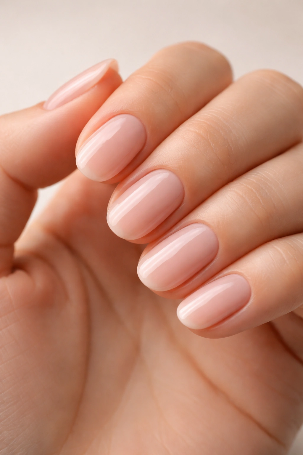 Close-up of a hand with rounded nails for wide nail beds