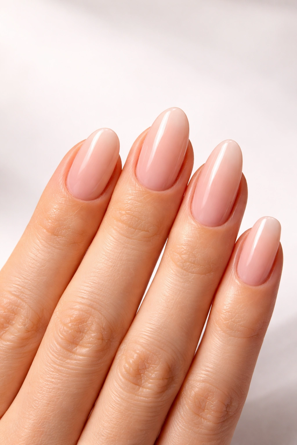 Hand showing multiple nail shapes: round, oval, almond, squoval on different fingers