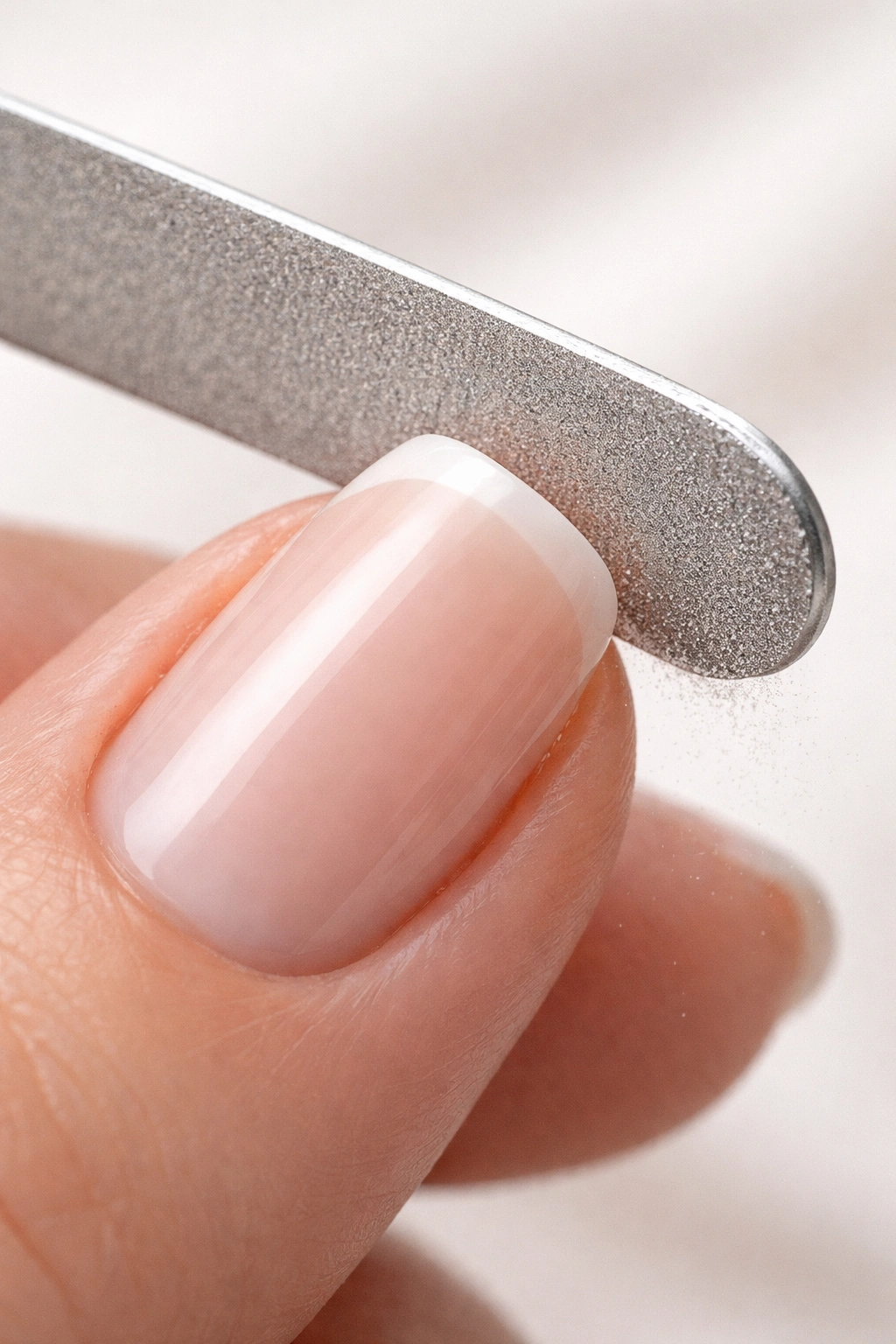 Nail corner rounded to soften transition between edge and side