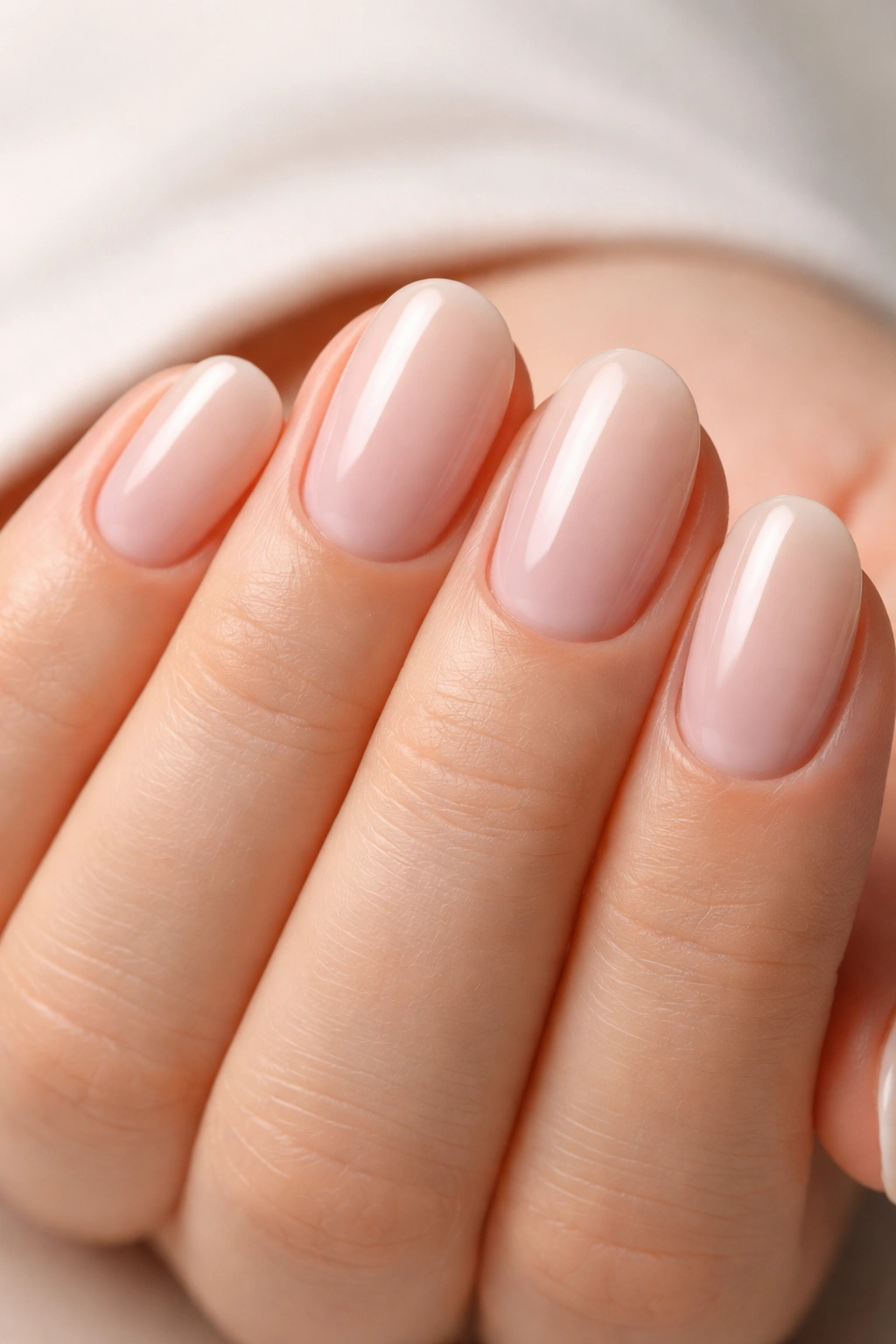 Close-up of rounded nail shape with gentle curve