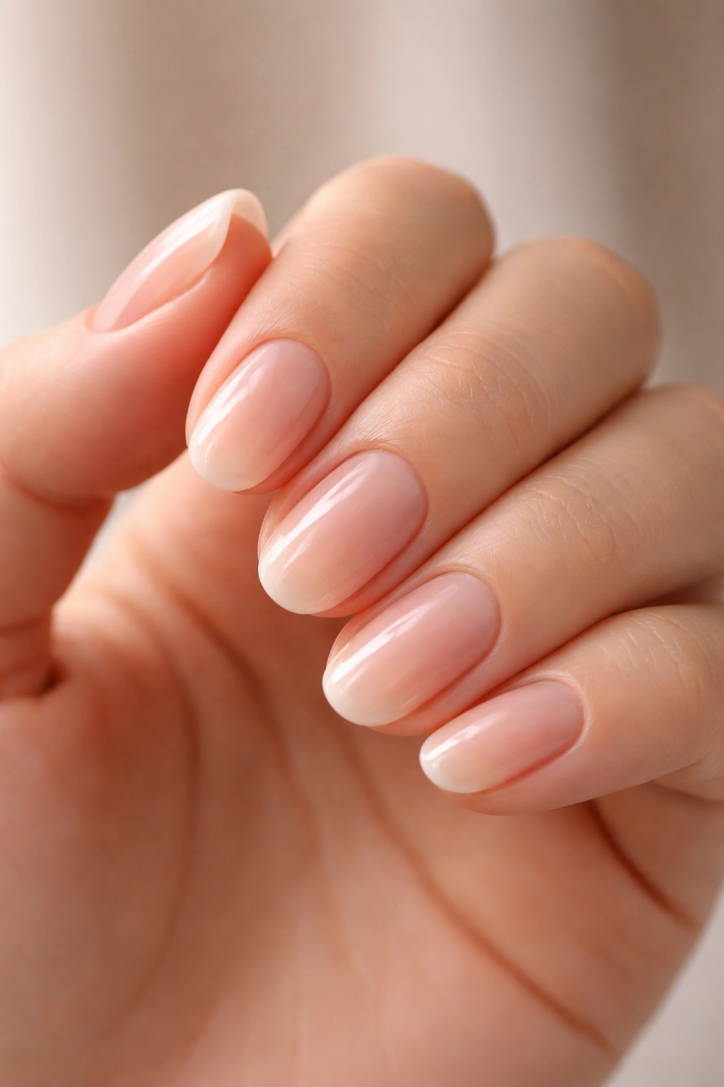 Close-up of hands with rounded nails highlighting curved edges