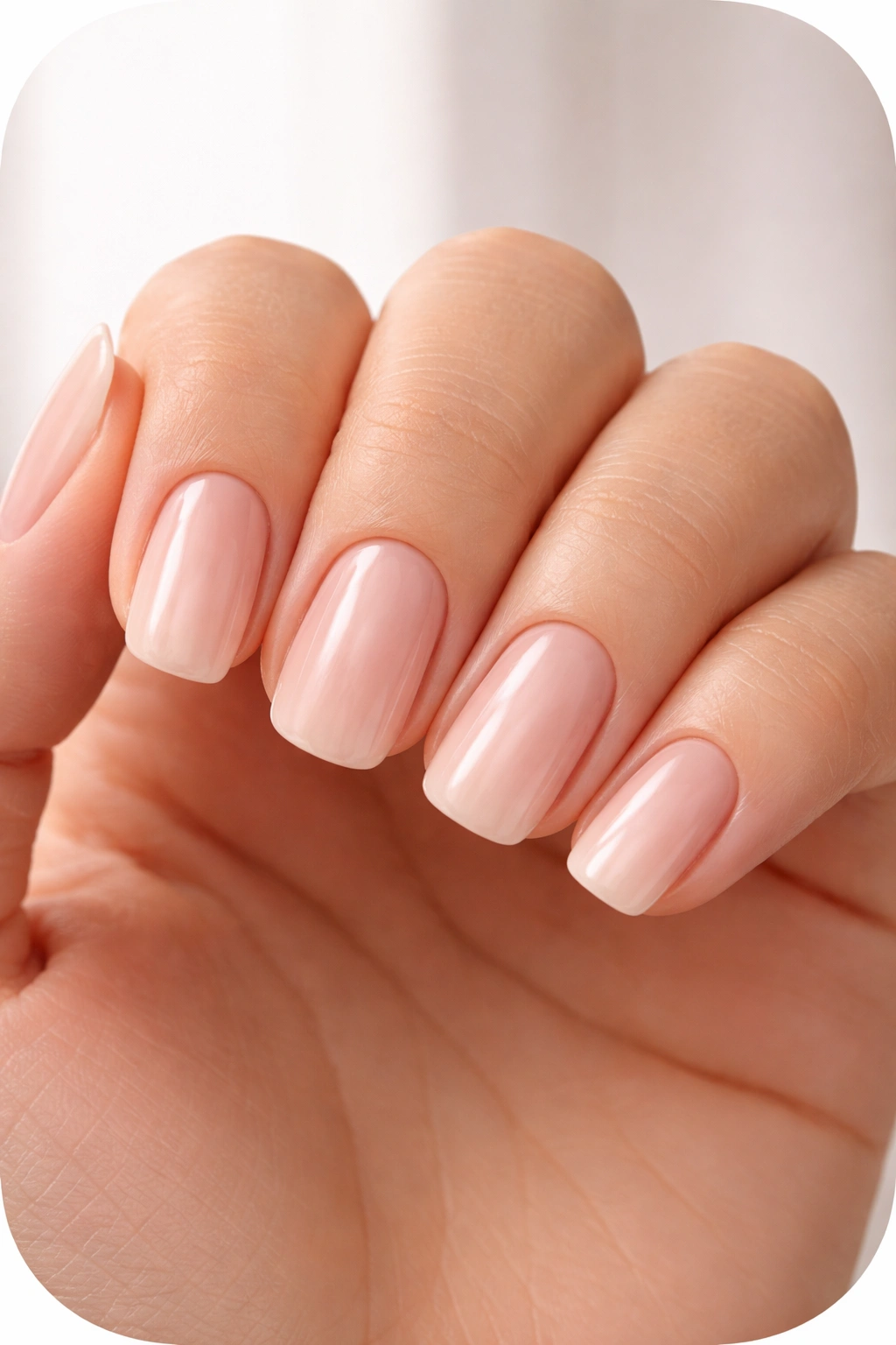 Close-up of hand with rounded-square nails showing strong vertical lines