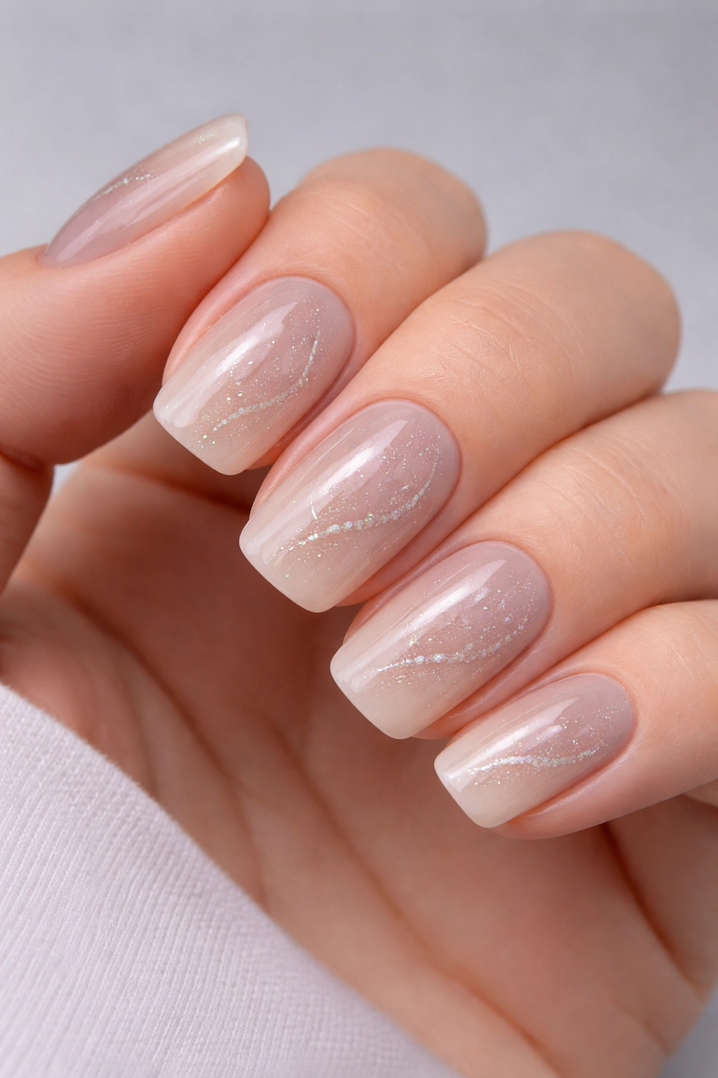 Rounded-square nails with dual-tone ombre and micro details