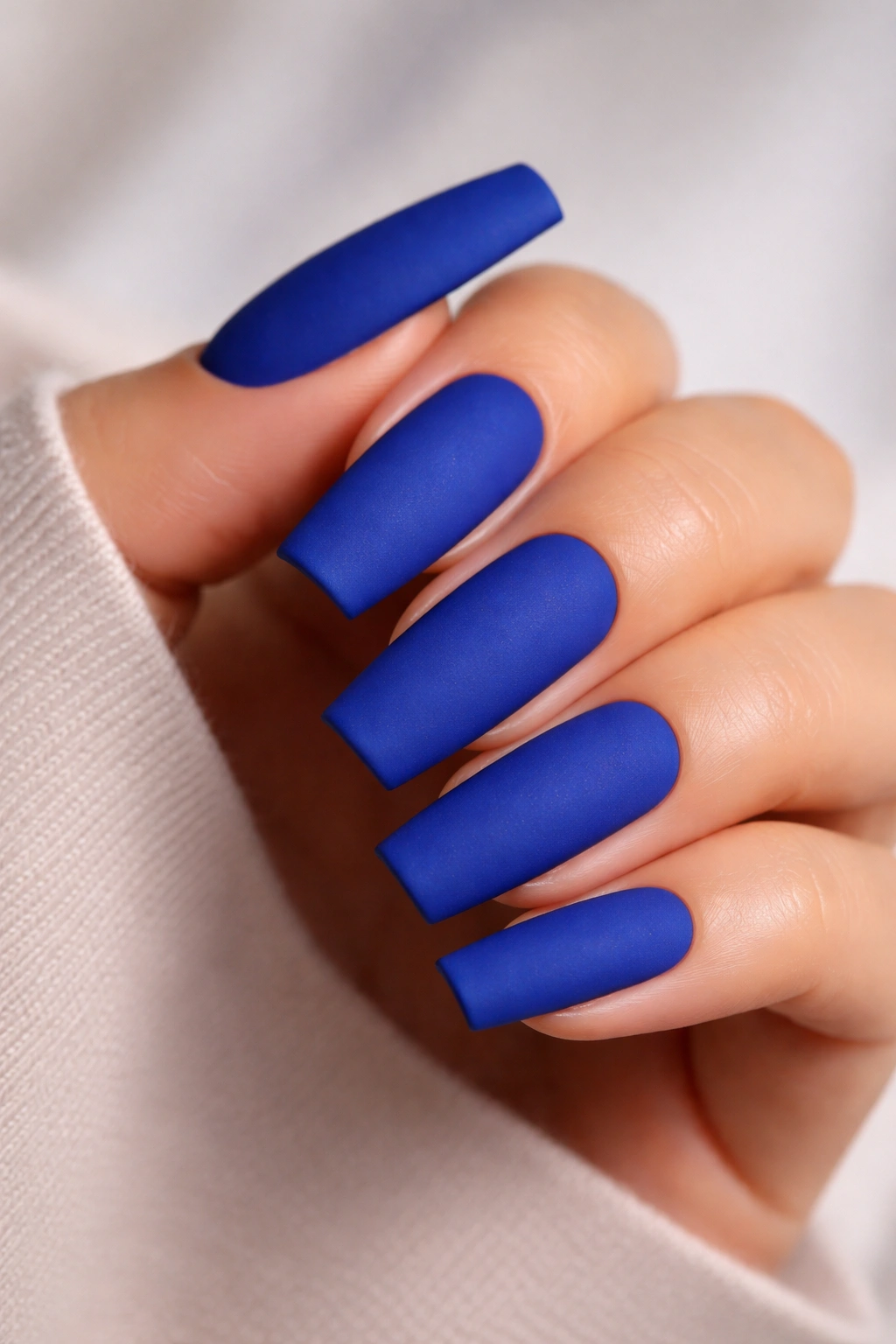 Royal blue coffin nails with matte finish