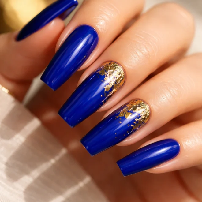 12 Royal Blue Coffin Nails for Long Nails